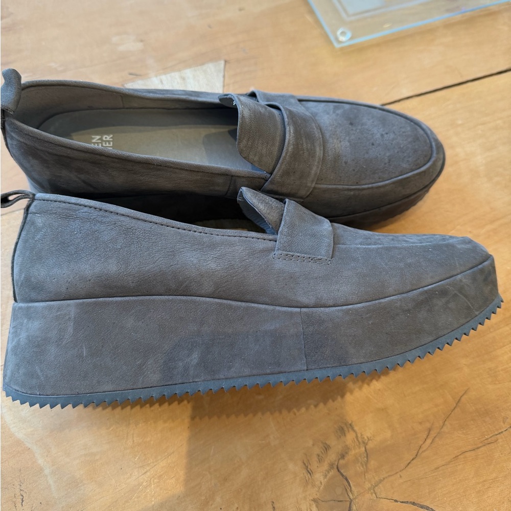 Eileen Fisher Gray Suede Platform Loafers
